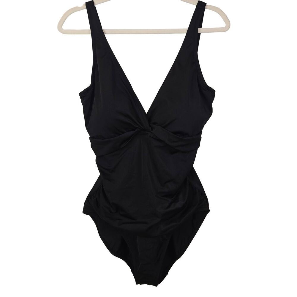 Lauren Ralph Lauren One-Piece Swimsuit 1005AST Black Size 16 Halter Twist Front